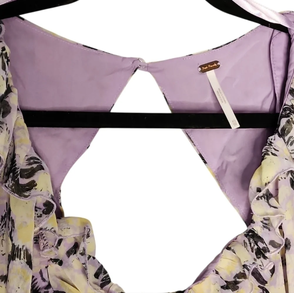 New With Tags Free People Mabel Printed Blouse Long Sleeve Lilac Combo Top XS